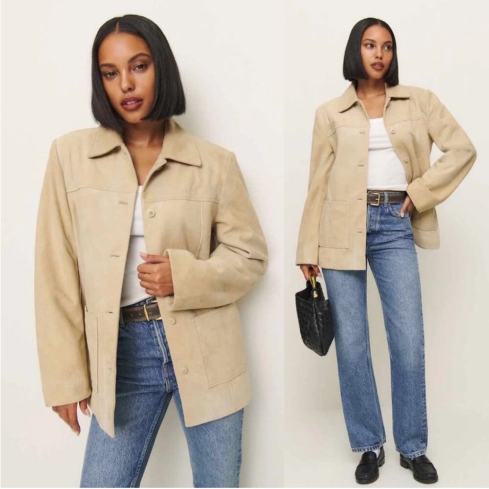 Reformation Veda Lincoln Suede Jacket Oat Distressed Leather XS NWT - Picture 11 of 11